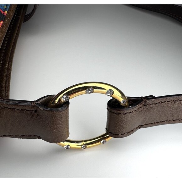 Dolce Gabbana Vintage Sicilian Red Black Fabric Brown Leather Bag Purse - Picture 15 of 16